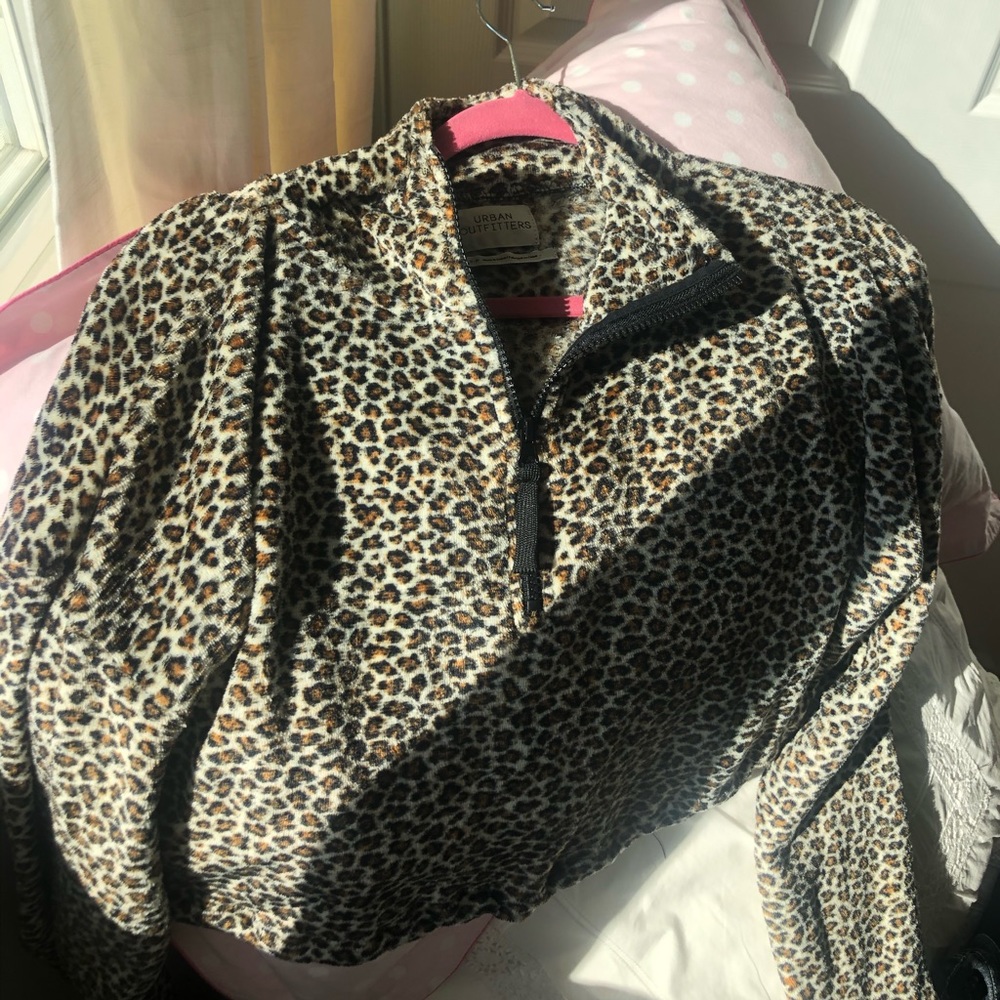 Urban Outfitters Leopard Fuzzy Quarter Zip